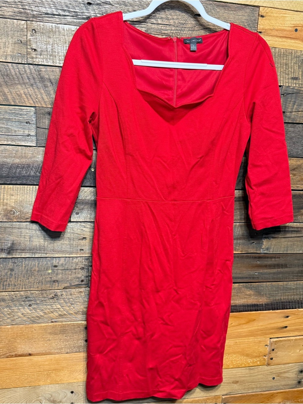 The Limited Womens Small Red Stretch Sweetheart Neckline 3/4 Sleeve Sheath Dress